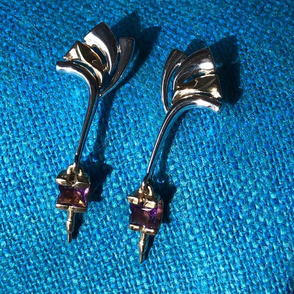 Gold, silver and amethyst earrings - Picture 9 of 9